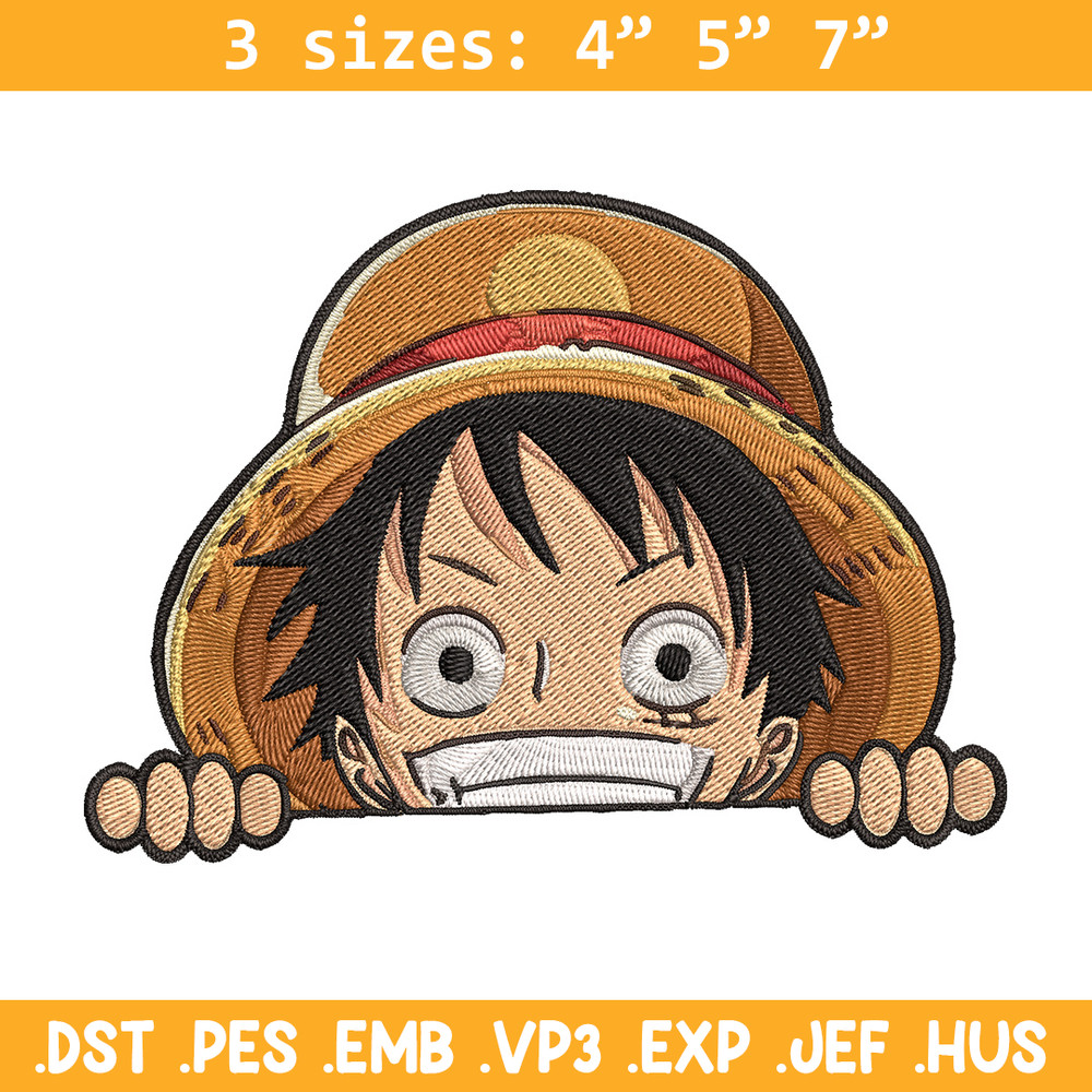 Luffy Peeker Embroidery Design, One piece Embroidery, Embroidery File, Anime Embroidery, Anime shirt, Digital download.jpg