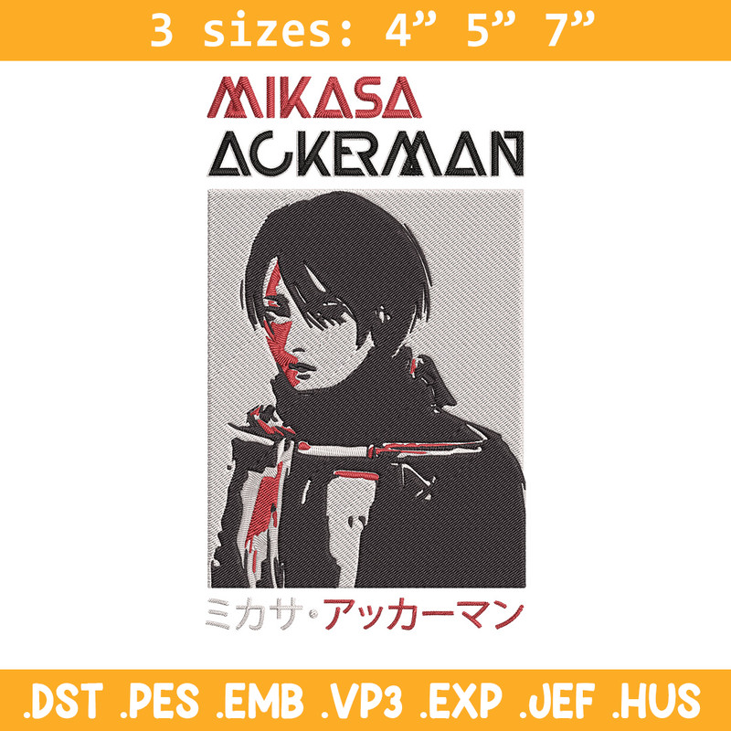 Mikasa Ackerman Embroidery Design, Aot Embroidery, Embroidery File,Anime Embroidery, Anime shirt, Digital download..jpg