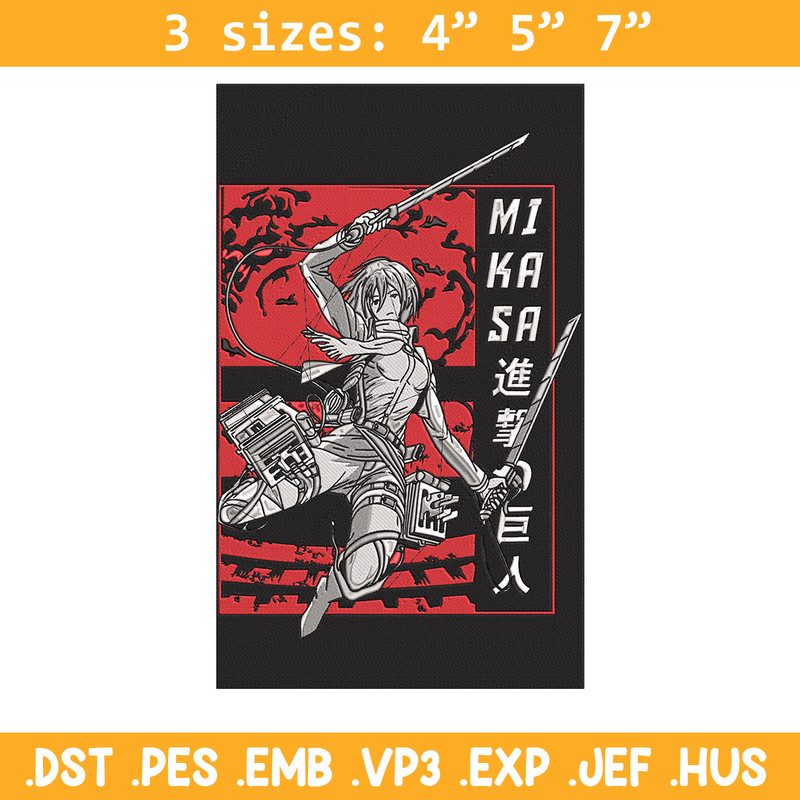 Mikasa poster Embroidery Design, Aot Embroidery, Embroidery File, Anime Embroidery,Anime shirt, Digital download.jpg