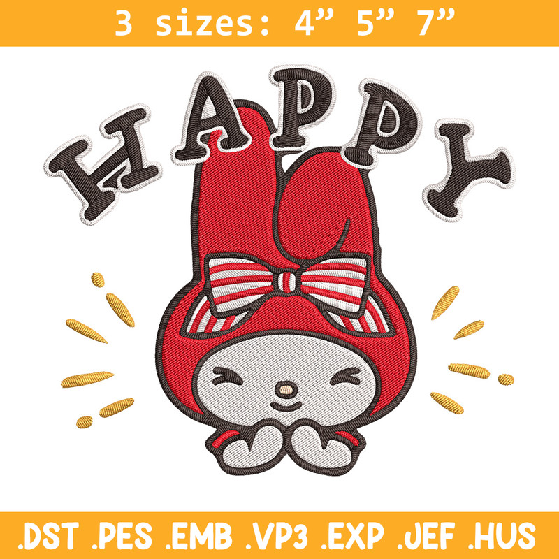 My Melody happy Embroidery Design, Hello kitty Embroidery, Embroidery File, Anime Embroidery, Digital download.jpg