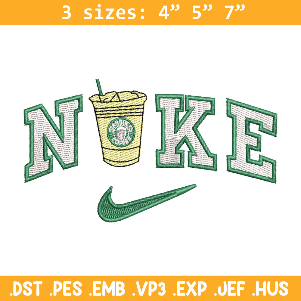 Nike coffee embroidery design, Starbuck embroidery, Nike design, Embroidery shirt, Embroidery file,Digital download.jpg