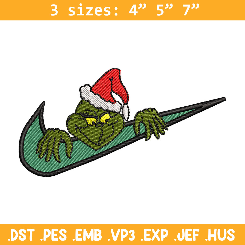 Nike x grinch embroidery design, Chrismas embroidery, Nike design, Embroidery shirt, Embroidery file,Digital download.jpg