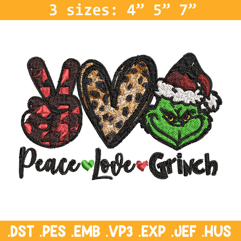 Peace love Grinch Embroidery design, Grinch christmas Embroidery, Grinch design, Embroidery file, Instant download..jpg