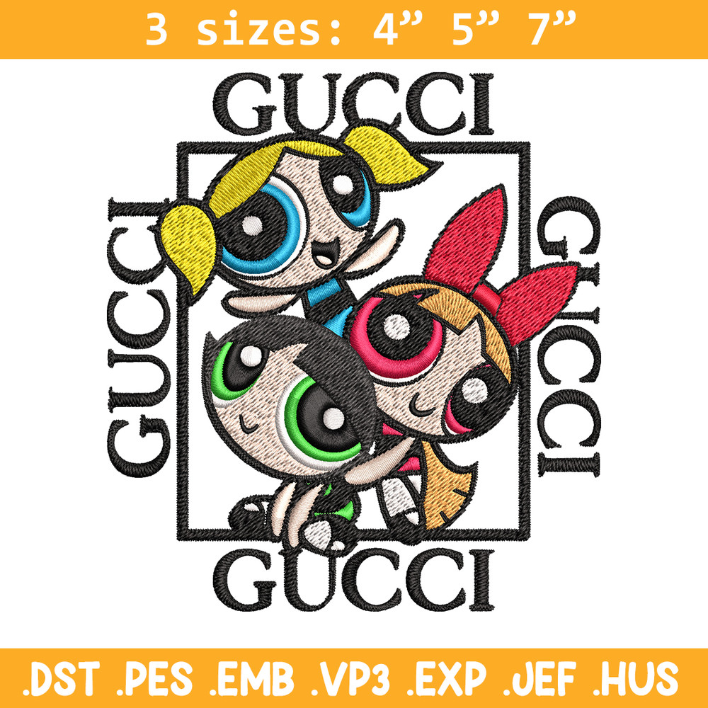 Powerpuff girl gucci Embroidery design, logo Embroidery, cartoon design, Embroidery File, gucci logo, Instant download..jpg