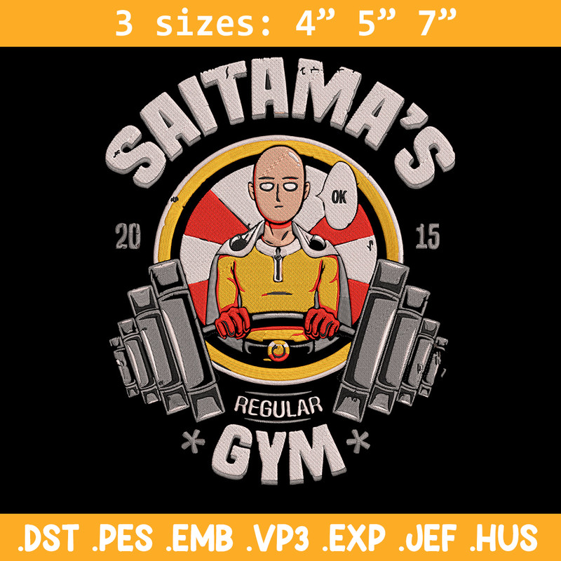 Saitama gym Embroidery Design, One punch man Embroidery, Embroidery File, Anime Embroidery,Anime shirt, Digital download.jpg