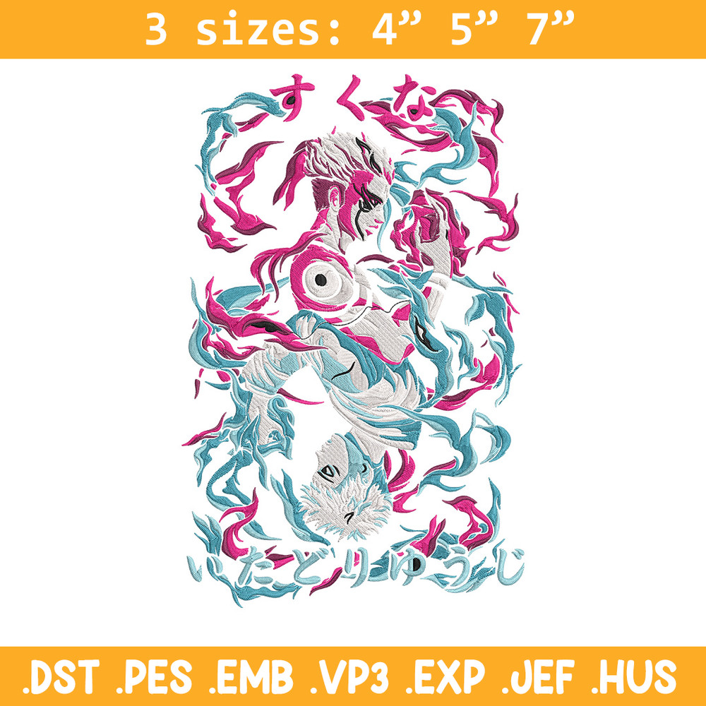 Sukuna x Yuji Embroidery Design, Jujutsu Embroidery,Embroidery File, Anime Embroidery, Anime shirt, Digital download.jpg