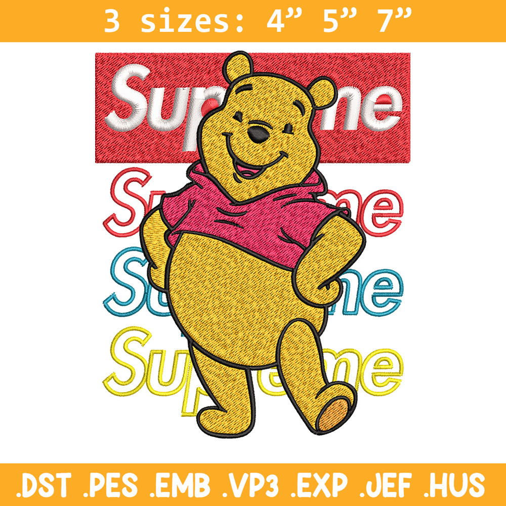 Supreme Winnie The Pooh Embroidery design, Winnie The Pooh Embroidery, cartoon design, Embroidery File, Instant download.jpg