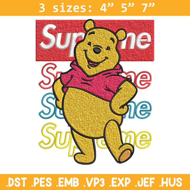 Supreme Winnie The Pooh Embroidery design, Winnie The Pooh Embroidery, cartoon design, Embroidery File, Instant download.jpg