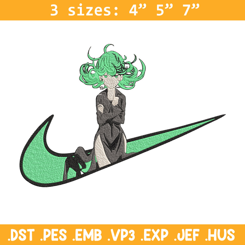 Tatsumaki nike Embroidery Design, One punch man Embroidery,Embroidery File,Nike Embroidery,Anime shirt,Digital download.jpg