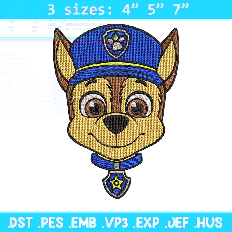 Chase dog Embroidery Design, Paw Patrol Embroidery, Embroidery File,Anime Embroidery, Anime shirt, Digital download.jpg