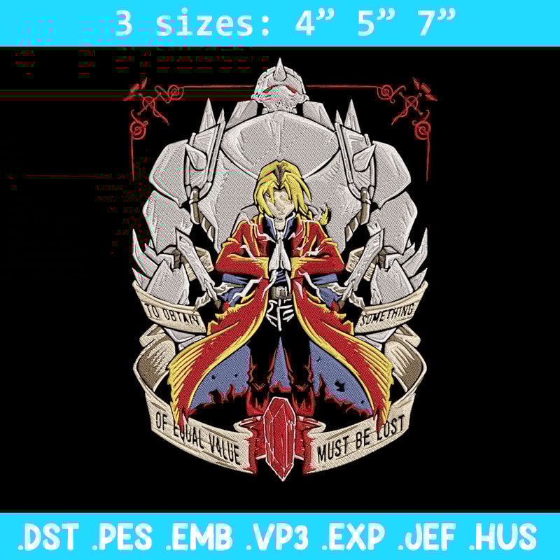 Edward Elric Embroidery Design, Fullmetal Embroidery,Embroidery File,Anime Embroidery, Anime shirt, Digital download.jpg