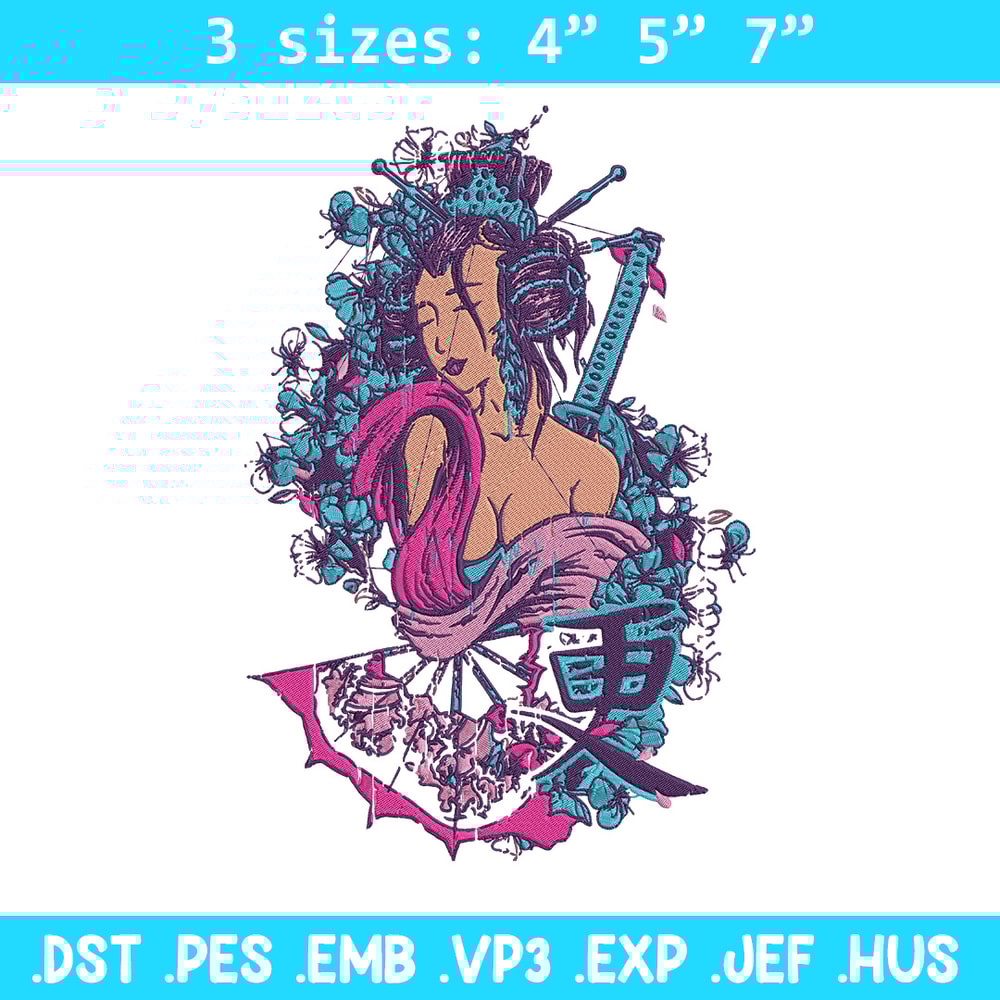 Geisha poster Embroidery Design, Geisha Embroidery, Embroidery File, Anime Embroidery, Anime shirt, Digital download.jpg