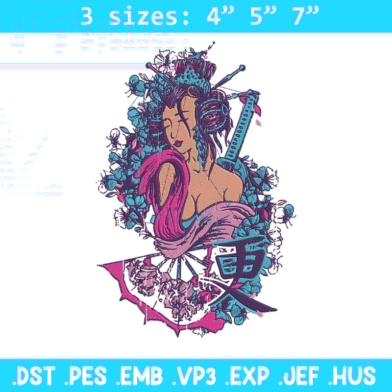 Geisha poster Embroidery Design, Geisha Embroidery, Embroidery File, Anime Embroidery, Anime shirt, Digital download.jpg