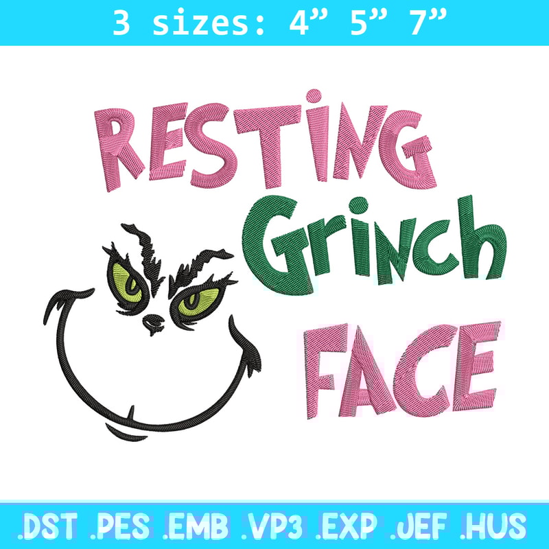 Grinch face Embroidery Design, Grinch Embroidery, Embroidery File, Chrismas Embroidery, Anime shirt, Digital download.jpg