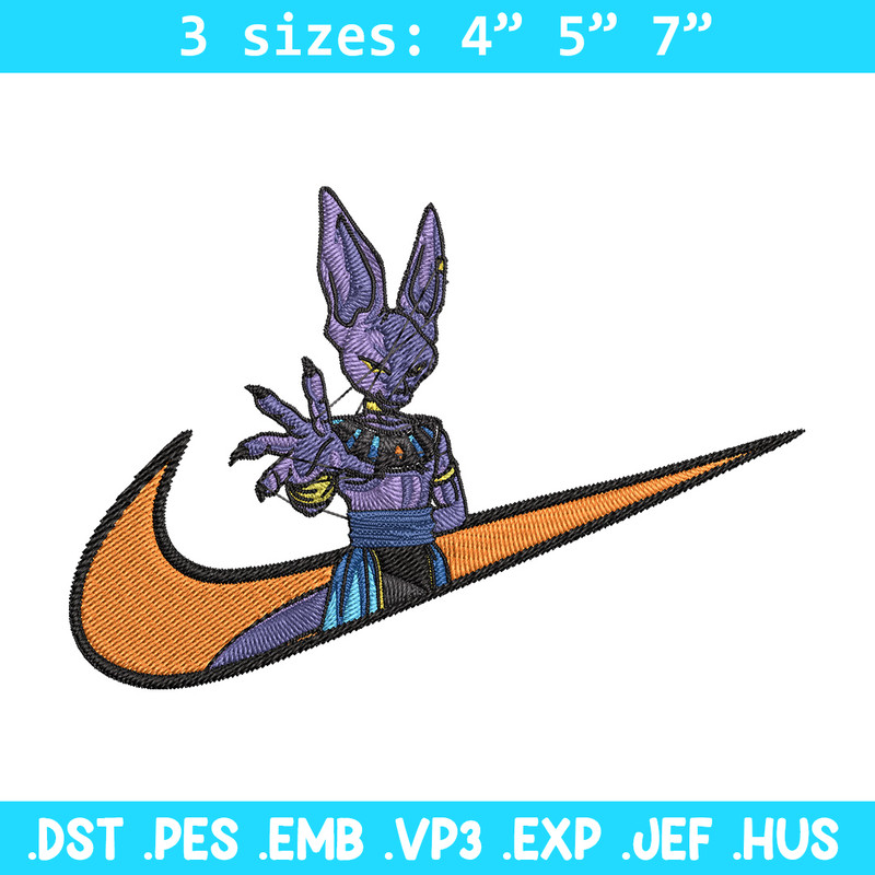 Beerus x nike Embroidery Design, Dragonball Embroidery, Embroidery File, Nike Embroidery, Anime shirt, Digital download.jpg