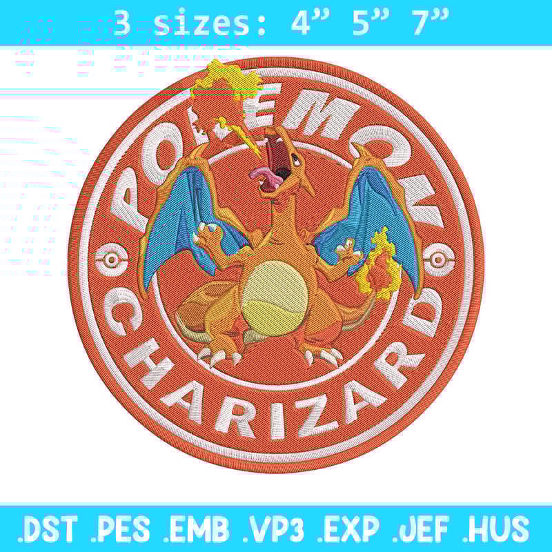 Charizard Embroidery Design, Pokemon Embroidery, Embroidery File, Anime Embroidery, Anime shirt, Digital download..jpg
