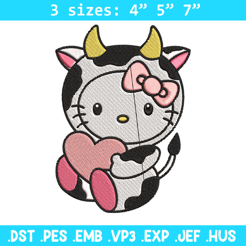 Cow Hello Kitty With Heart Embroidery Design, Hello Kitty Embroidery, Embroidery File, Cartoon shirt, Digital download..jpg
