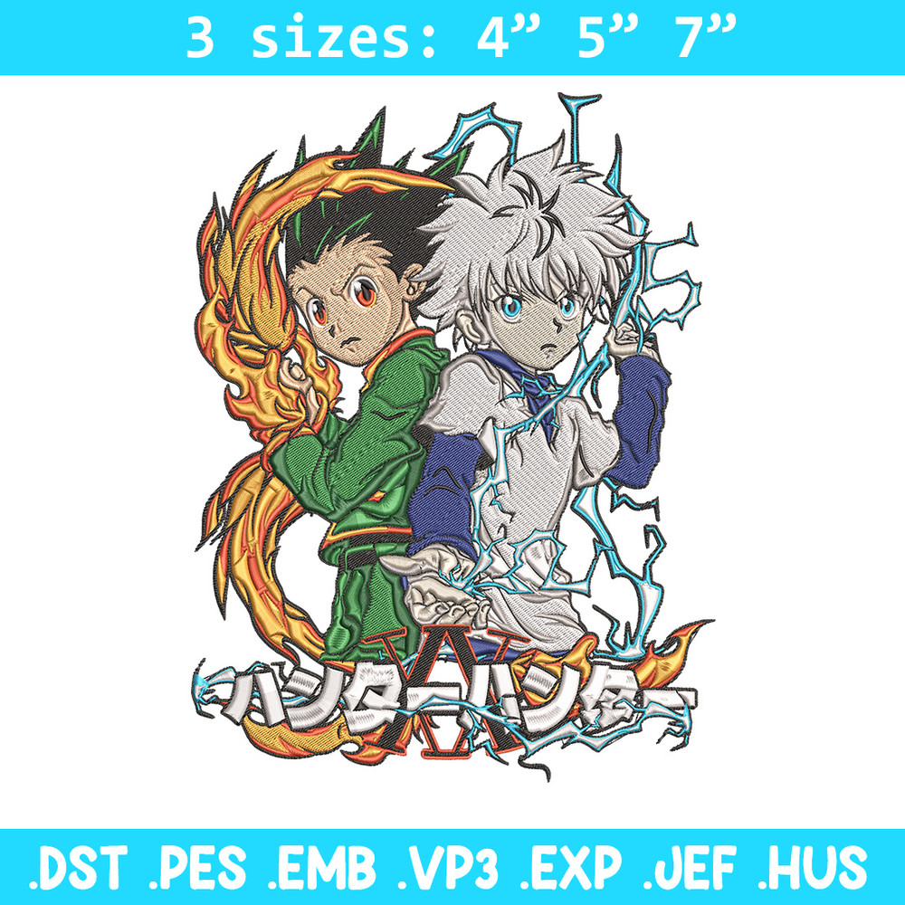 Killua x gon Embroidery Design, HxH Embroidery, Embroidery File, Anime Embroidery, Anime shirt, Digital download.jpg