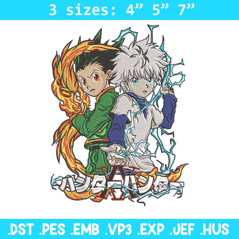 Killua x gon Embroidery Design, HxH Embroidery, Embroidery File, Anime Embroidery, Anime shirt, Digital download.jpg
