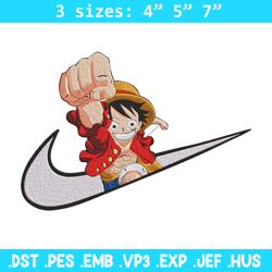 luffy nike embroidery design, one piece embroidery, embroidery file, nike embroidery, anime shirt, digital download.