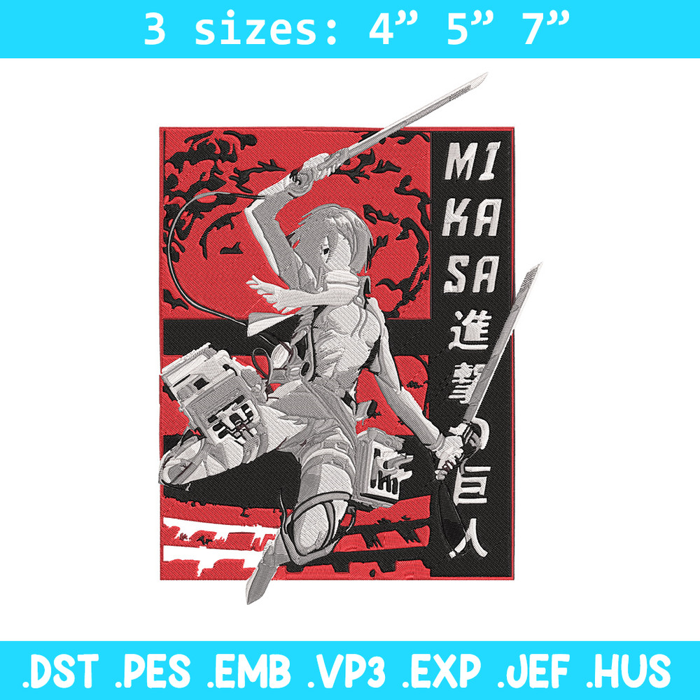Mikasa Ackerman Embroidery Design, Aot Embroidery, Embroidery File, Anime Embroidery, Anime shirt, Digital download..jpg