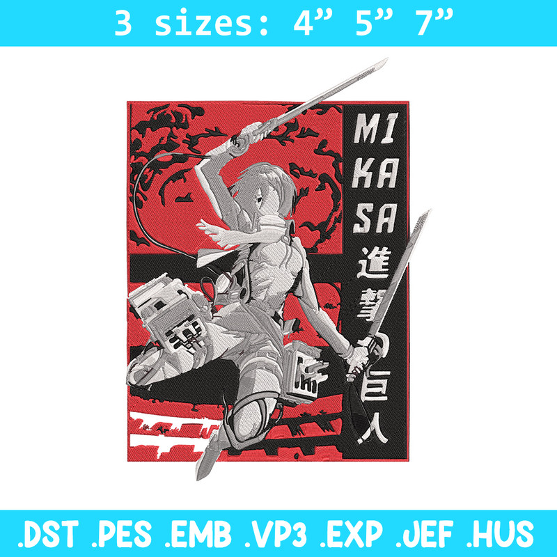 Mikasa Ackerman Embroidery Design, Aot Embroidery, Embroidery File, Anime Embroidery, Anime shirt, Digital download..jpg