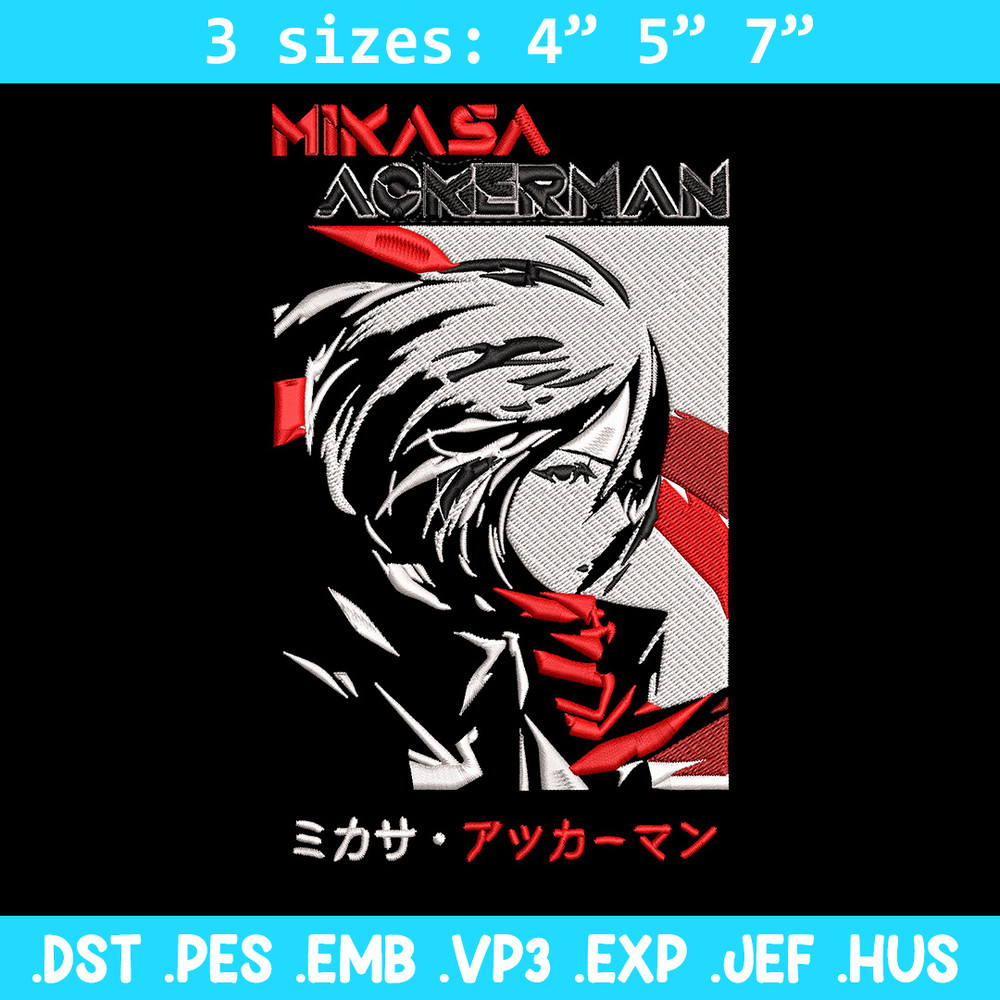 Mikasa Ackerman Embroidery Design, Aot Embroidery, Embroidery File, Anime Embroidery,Anime shirt, Digital download..jpg