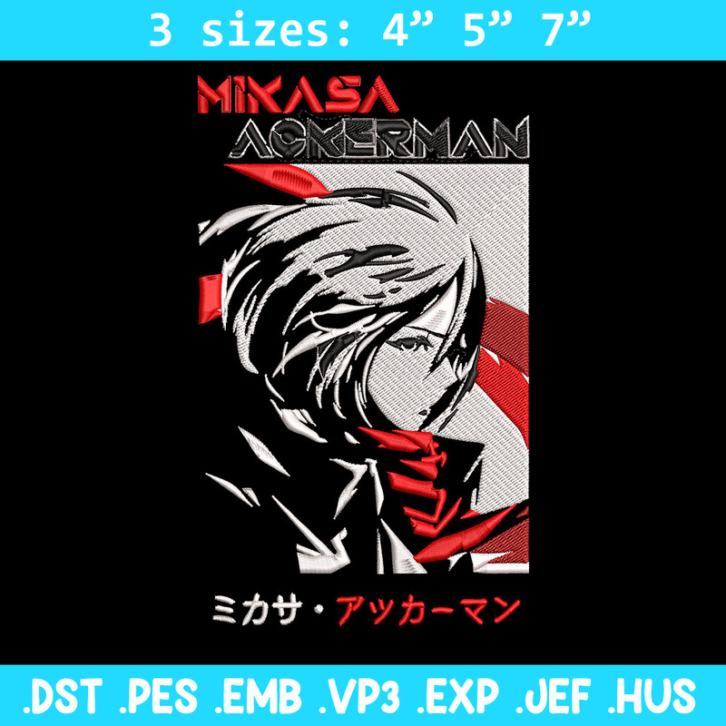 Mikasa Ackerman Embroidery Design, Aot Embroidery, Embroidery File, Anime Embroidery,Anime shirt, Digital download..jpg