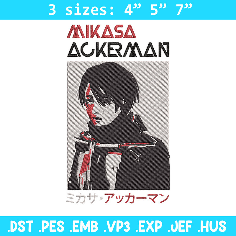 Mikasa Ackerman Embroidery Design, Aot Embroidery, Embroidery File,Anime Embroidery, Anime shirt, Digital download..jpg