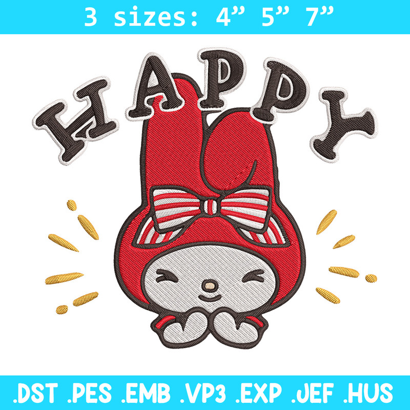 My Melody happy Embroidery Design, Hello kitty Embroidery, Embroidery File, Anime Embroidery, Digital download.jpg