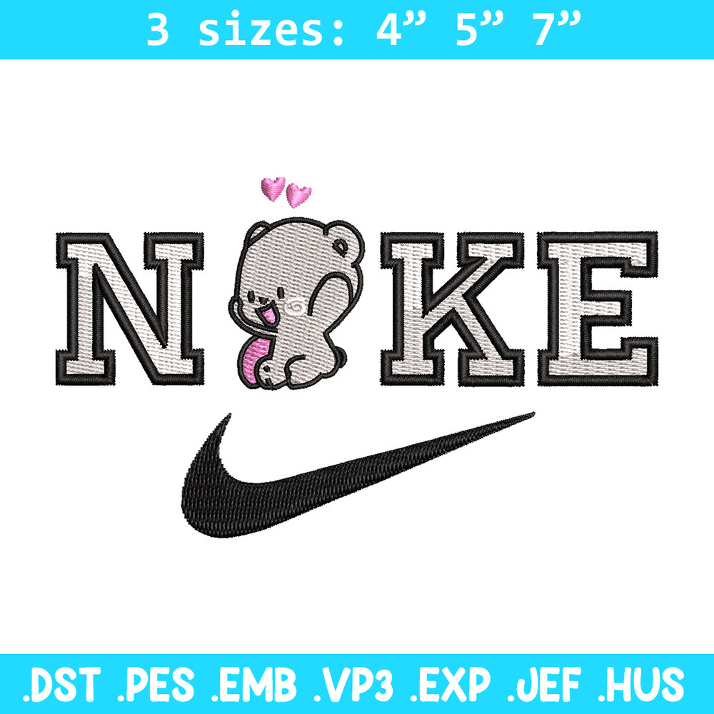 Nike x bear cute embroidery design, Bear embroidery, Nike design, Embroidery shirt, Embroidery file, Digital download.jpg