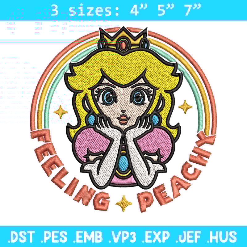 Princess Peach Feeling Peachy Embroidery design, Feeling Peachy Embroidery, Embroidery File, Digital download..jpg