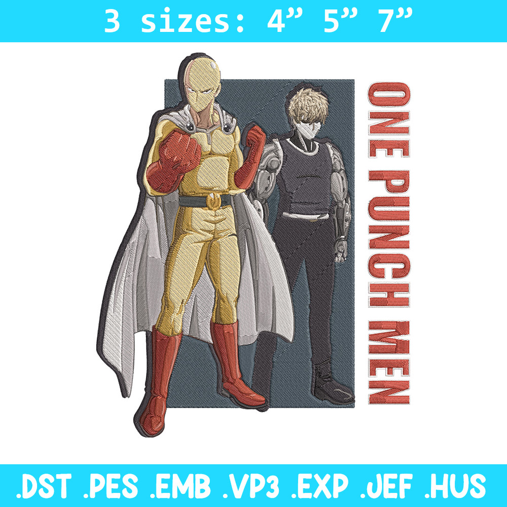 Saitama x genos Embroidery Design, One punch man Embroidery, Embroidery File, Anime Embroidery, Anime shirt.jpg