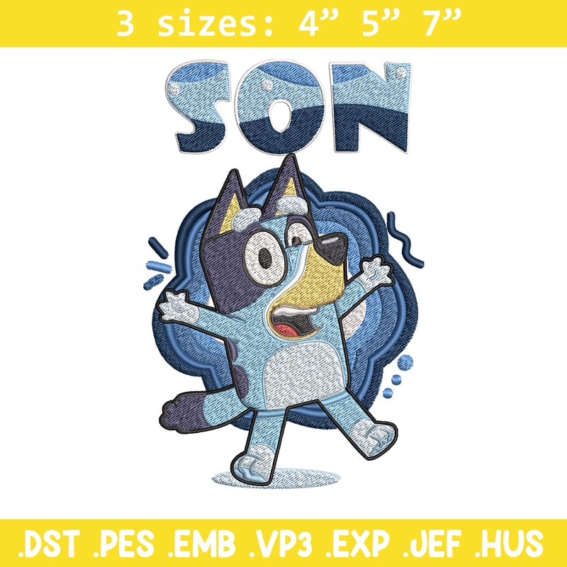 Son Bluey Embroidery, Bluey Cartoon Embroidery, cartoon Embroidery, cartoon shirt, Embroidery File, Instant download..jpg