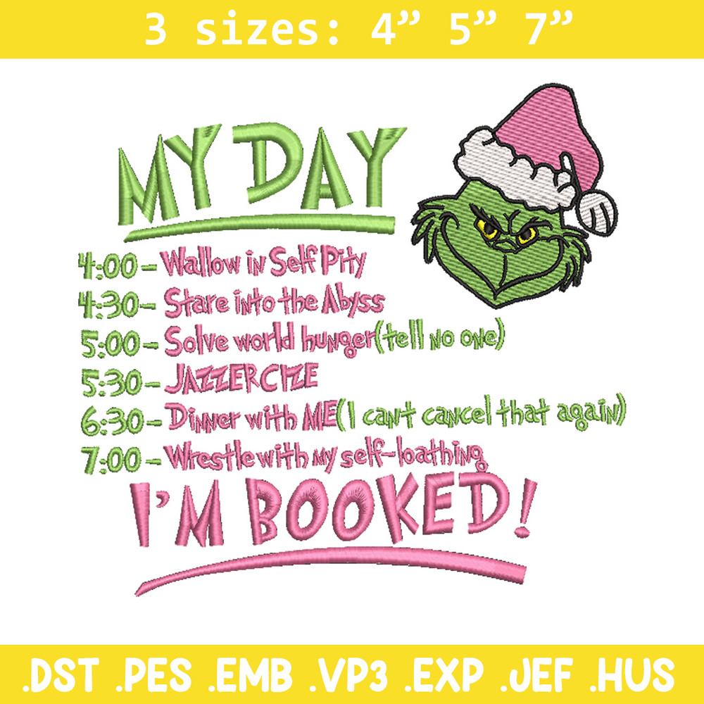 Grinch my day embroidery design,Chrismas design, Embroidery shirt, Embroidery file, Grinch embroidery, Digital download.jpg