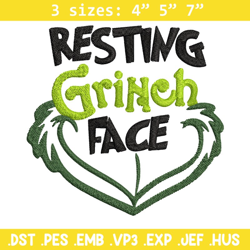 Resting Grinch Face Embroidery design, Grinch christmas Embroidery, Grinch design, Embroidery File, Instant download.jpg