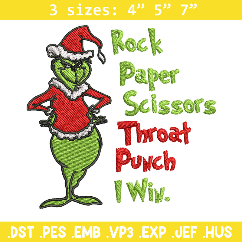 Rock Paper Scissors Throat Punch Grinch Embroidery design, Grinch Christmas Embroidery, Grinch design, Digital download..jpg