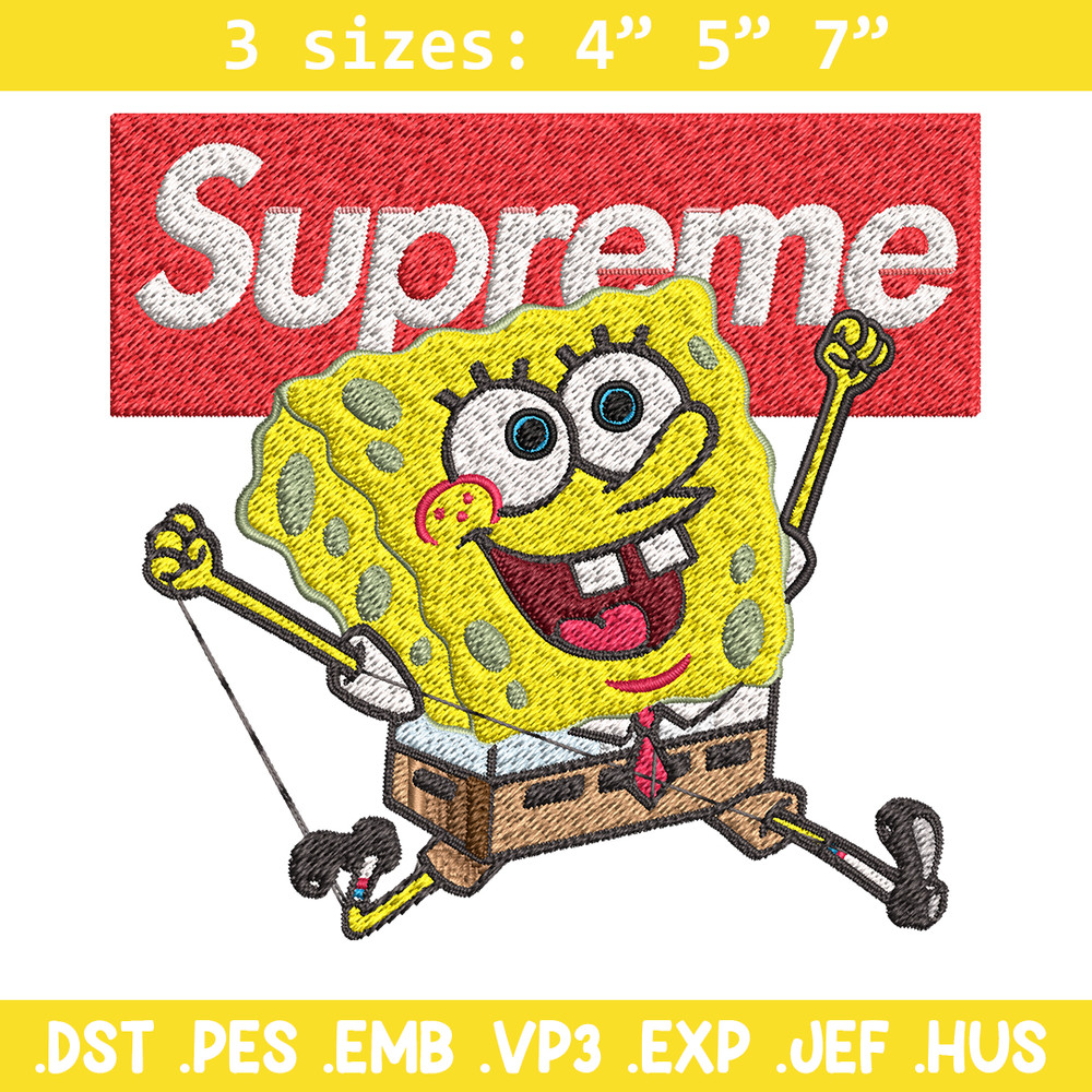 Spongebob Squarepants Supreme Embroidery design, Spongebob Embroidery, cartoon design, Embroidery File, Digital download.jpg