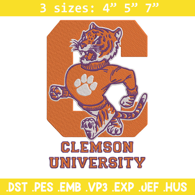 Clemson University logo embroidery design, College embroidery, Sport embroidery, logo sport embroidery,Embroidery design.jpg