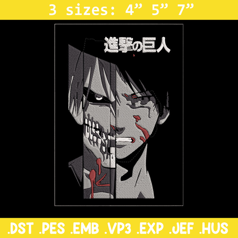 Eren Yeager Embroidery Design, Aot Embroidery, Embroidery File, Anime Embroidery, Anime shirt, Digital download.jpg