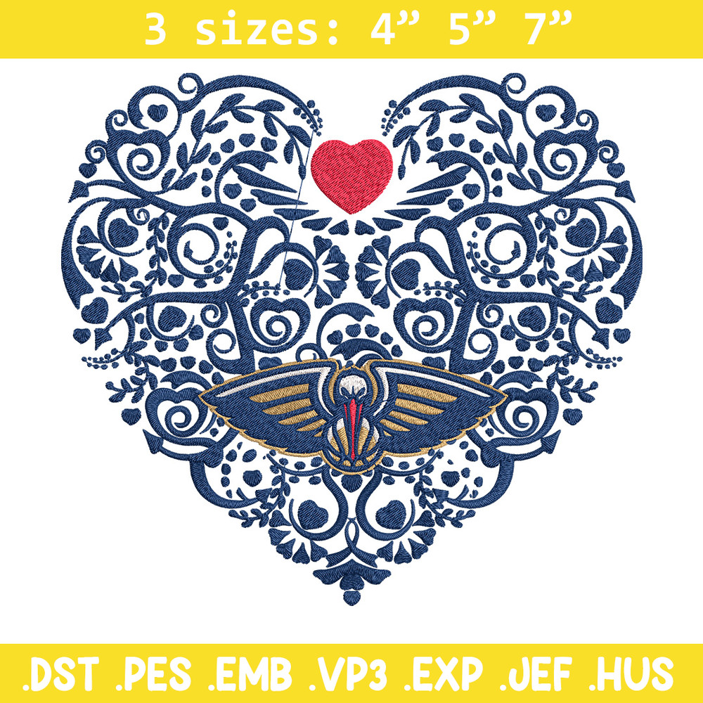 Orleans Pelicans heart embroidery design, NBA embroidery,Sport embroidery, Logo sport embroidery,Embroidery design..jpg