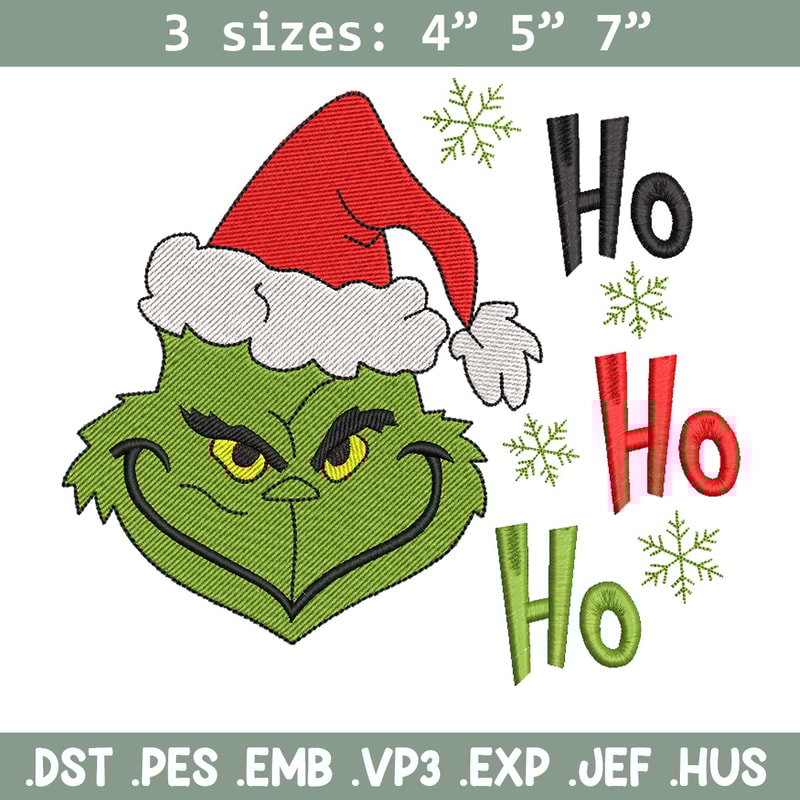 Grinch hohoho embroidery design,Chrismas design, Embroidery shirt, Embroidery file, Grinch embroidery, Digital download.jpg