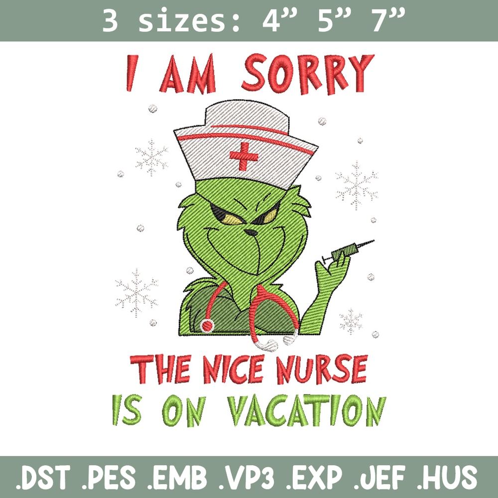 Grinch nurse embroidery design,Grinch embroidery,Chrismas design, Embroidery shirt, Embroidery file, Digital download.jpg