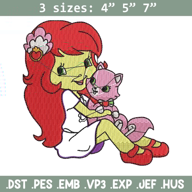 Morangunho gato aplique embroidery design, cartoon embroidery, Embroidery file, Nike design, Instant download.jpg