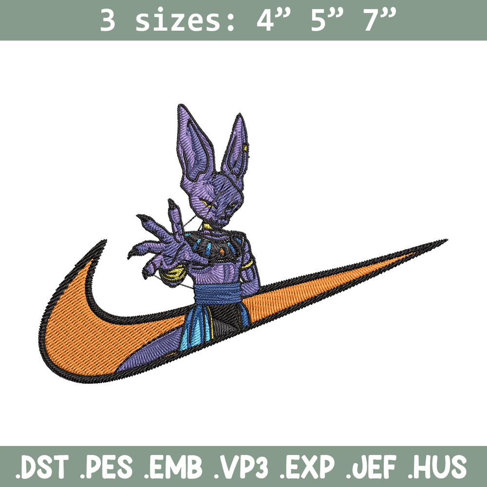 Beerus x nike Embroidery Design, Dragonball Embroidery, Embroidery File, Nike Embroidery, Anime shirt, Digital download.jpg