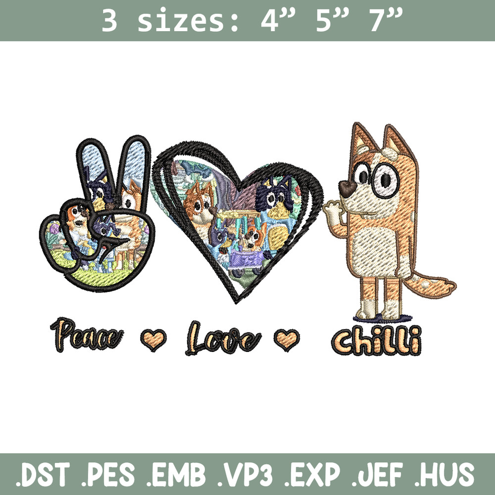Bluey Peace Love bandit Embroidery design, Bluey cartoon Embroidery, cartoon design, Embroidery File, Instant download.jpg