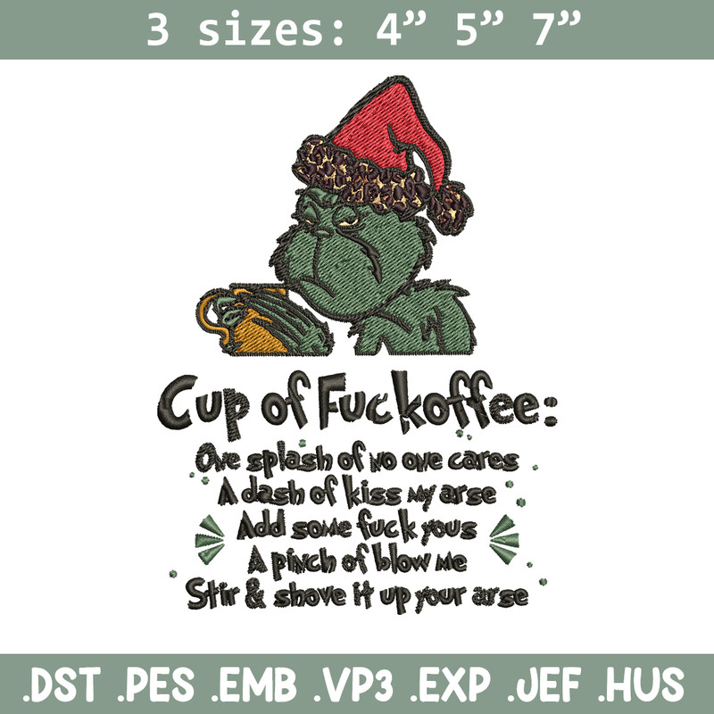 Cup of fuckoffee grinch Embroidery design, Grinch christmas Embroidery, Grinch design, Embroidery File, Instant download.jpg