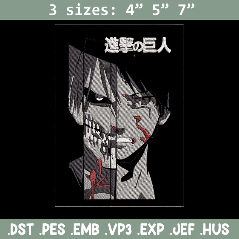 Eren Yeager Embroidery Design, Aot Embroidery, Embroidery File, Anime Embroidery, Anime shirt, Digital download.jpg