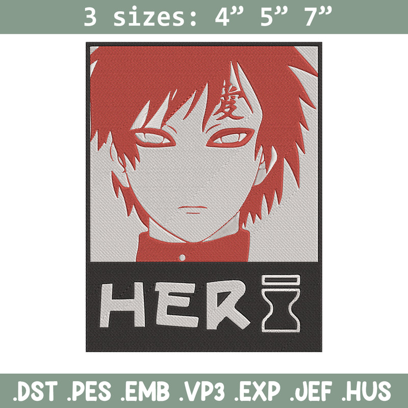 Gaara poster Embroidery Design, Naruto Embroidery, Embroidery File, Anime Embroidery, Anime shirt, Digital download.jpg