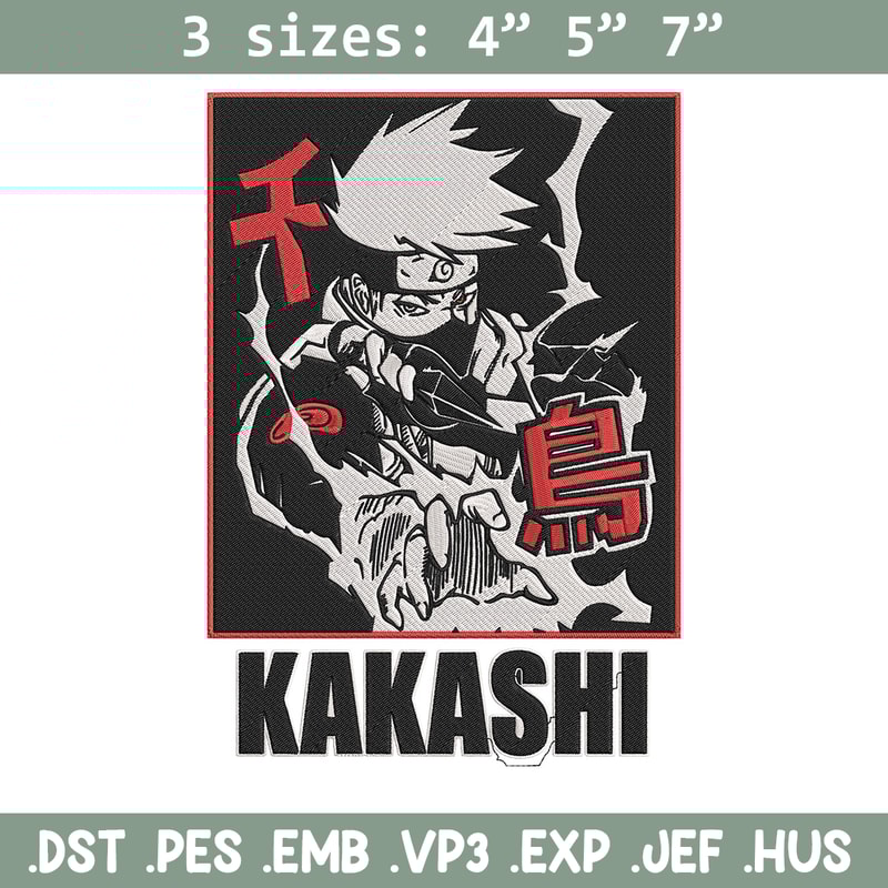 Hatake Kakashi Embroidery Design, Naruto Embroidery, Embroidery File, Anime Embroidery, Anime shirt, Digital download.jpg